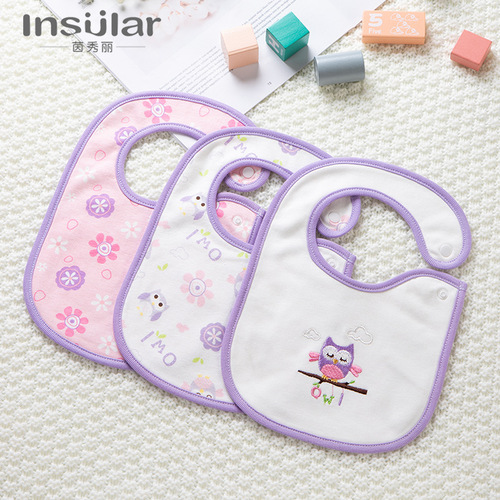 Baby bibs cross-border wholesale cartoon hidden buckle washable pure cotton newborn milk barrier saliva napkin baby eating bib