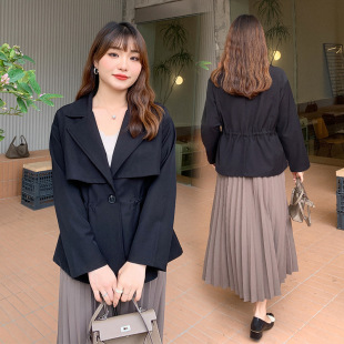 Large Size Women's Clothing Chubby Girl Street Chic Jacket Slim Look Chubby French Top Waistline Korean Style Meat Covering Windbreaker 2901