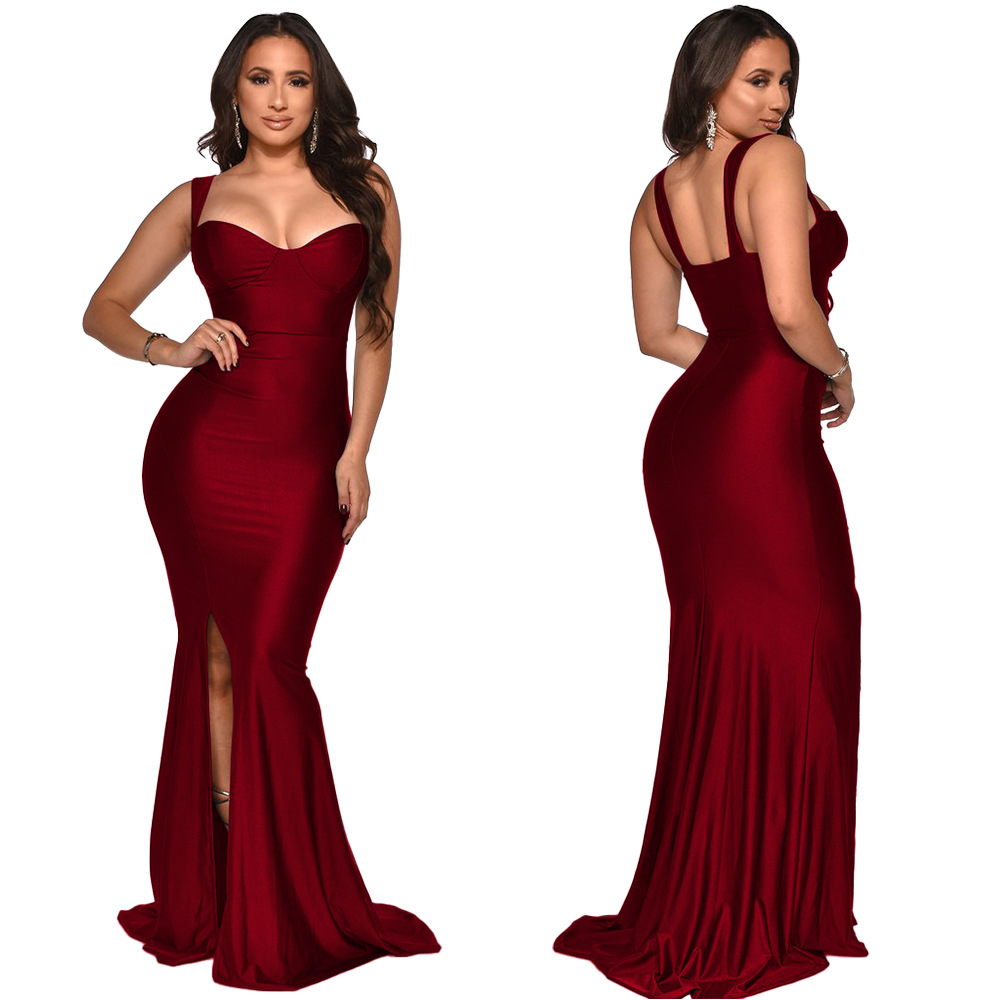 Women's Regular Dress Fashion V Neck Slit Patchwork Sleeveless Solid Color Maxi Long Dress Daily display picture 4