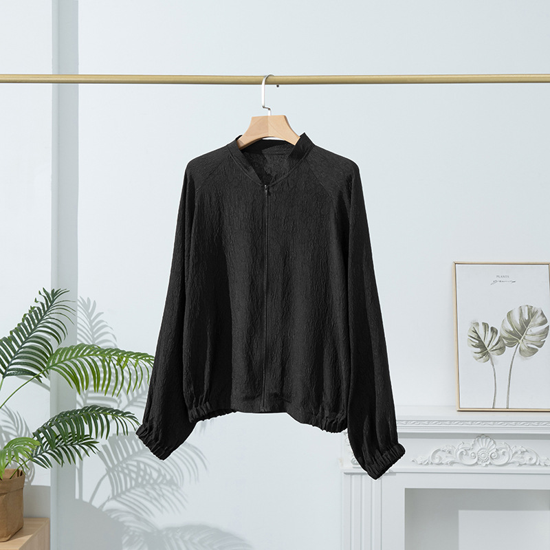 新商品の绢糸のジャケットの重いポンドのシルクの婦人服のコートの通勤のカーディガンの大きいサイズの女性の上着の長袖の野球服