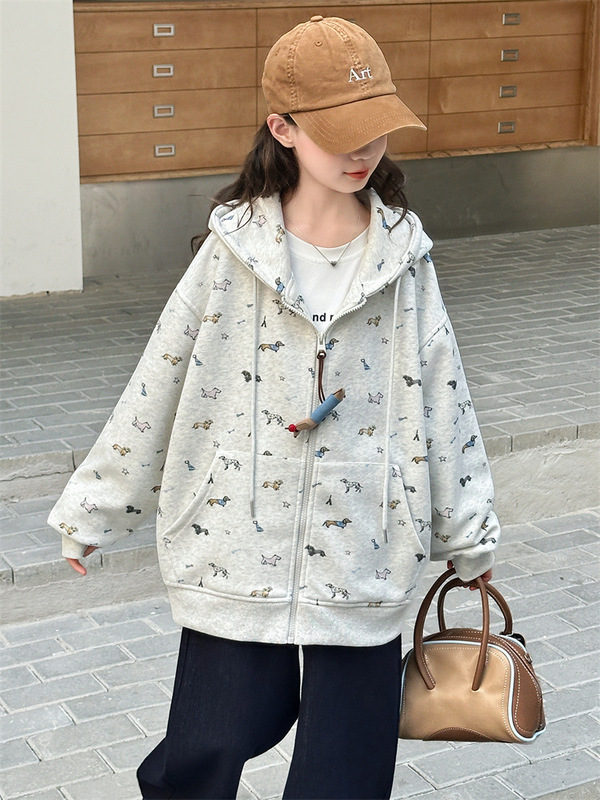 女童春秋款韩版休闲连帽棒球服外套中大童小女孩洋气卫衣儿童秋装|undefined