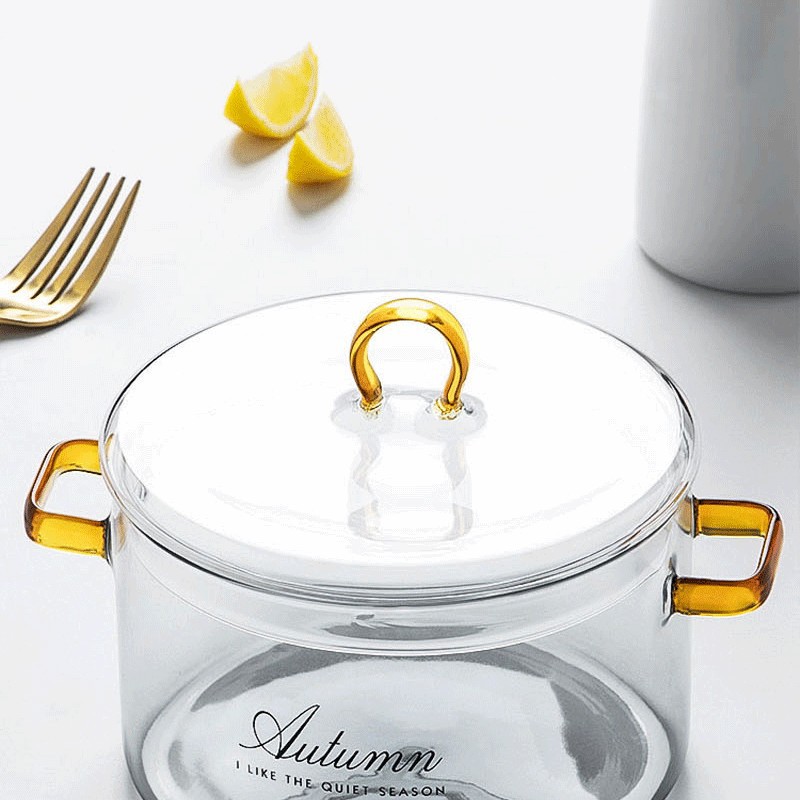 Estilo japonés gradiente nube mar instantáneo fideos cuenco nórdico doble-oreja vidrio con tapa hogar transparente ensalada de frutas