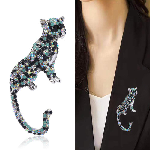European and American retro rhinestone animal brooch men's suit cheetah pin accessories fashion corsage jewelry wholesale