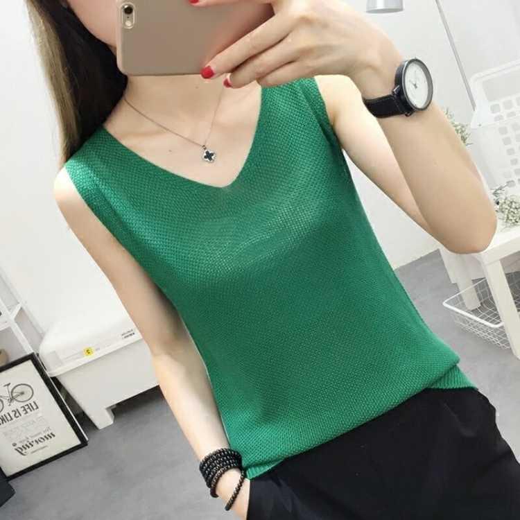 New summer plus size ice silk camisole for women, loose fit, hides tummy, slimming, versatile sleeveless base layer knitwear for women