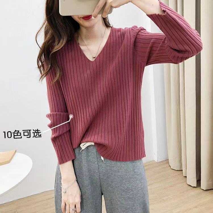 plus size V-neck sweater chubby girl all-match long sleeve bottoming shirt women's new autumn and winter outer wear inner loose sweater