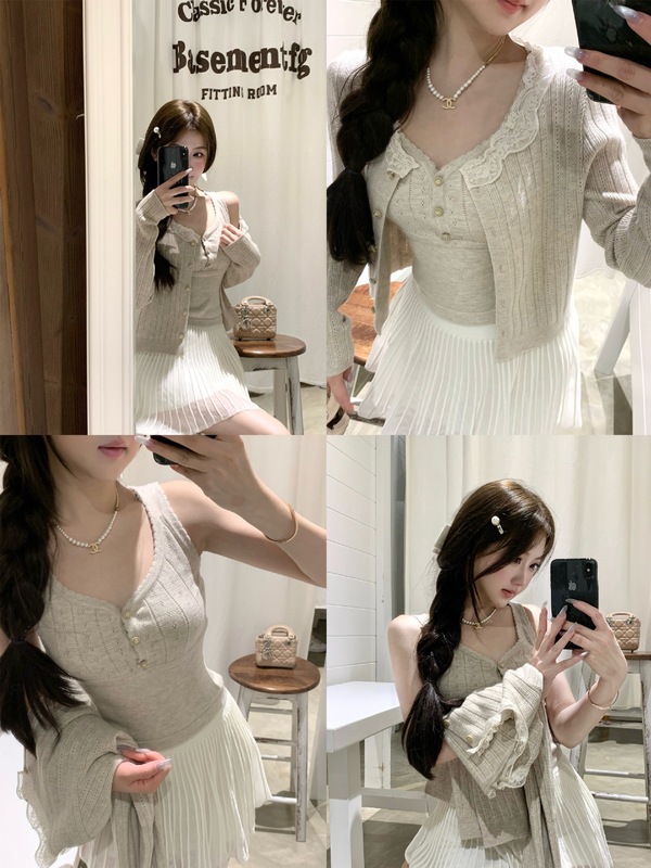 Q女家 软软女友/中古少女羊毛针织毛衣开衫背心套装秋季两件套女|undefined