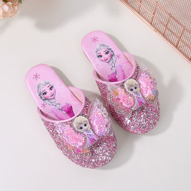Тапочки Эльза 2025: весенне-летние милые туфли принцессы для девочек, детские закрытые сандалии, тапочки из мультфильма «Холодное сердце»