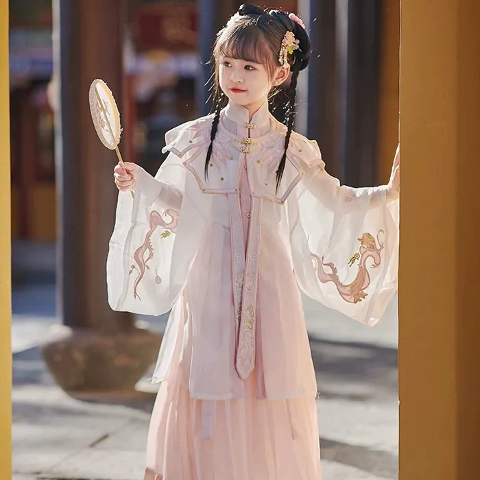 Новая весенне-летняя улучшенная одежда для девочек Hanfu, костюм в древнем стиле в стиле Мин, детский костюм Hanfu в китайском стиле с длинными рукавами и облачными плечами