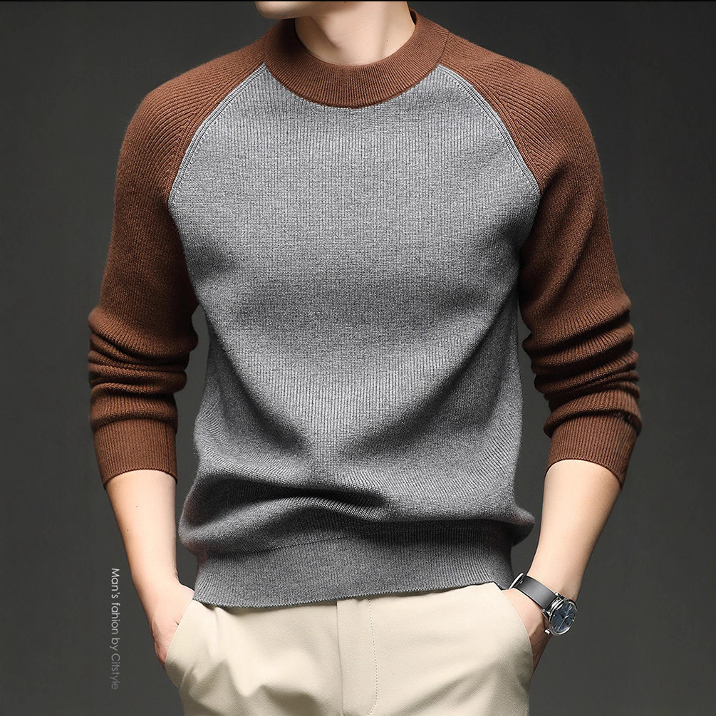 Suéter de cuello redondo de otoño y invierno comercio exterior delgado hombre casual top de color contrastante marca de tendencia camisa de punto