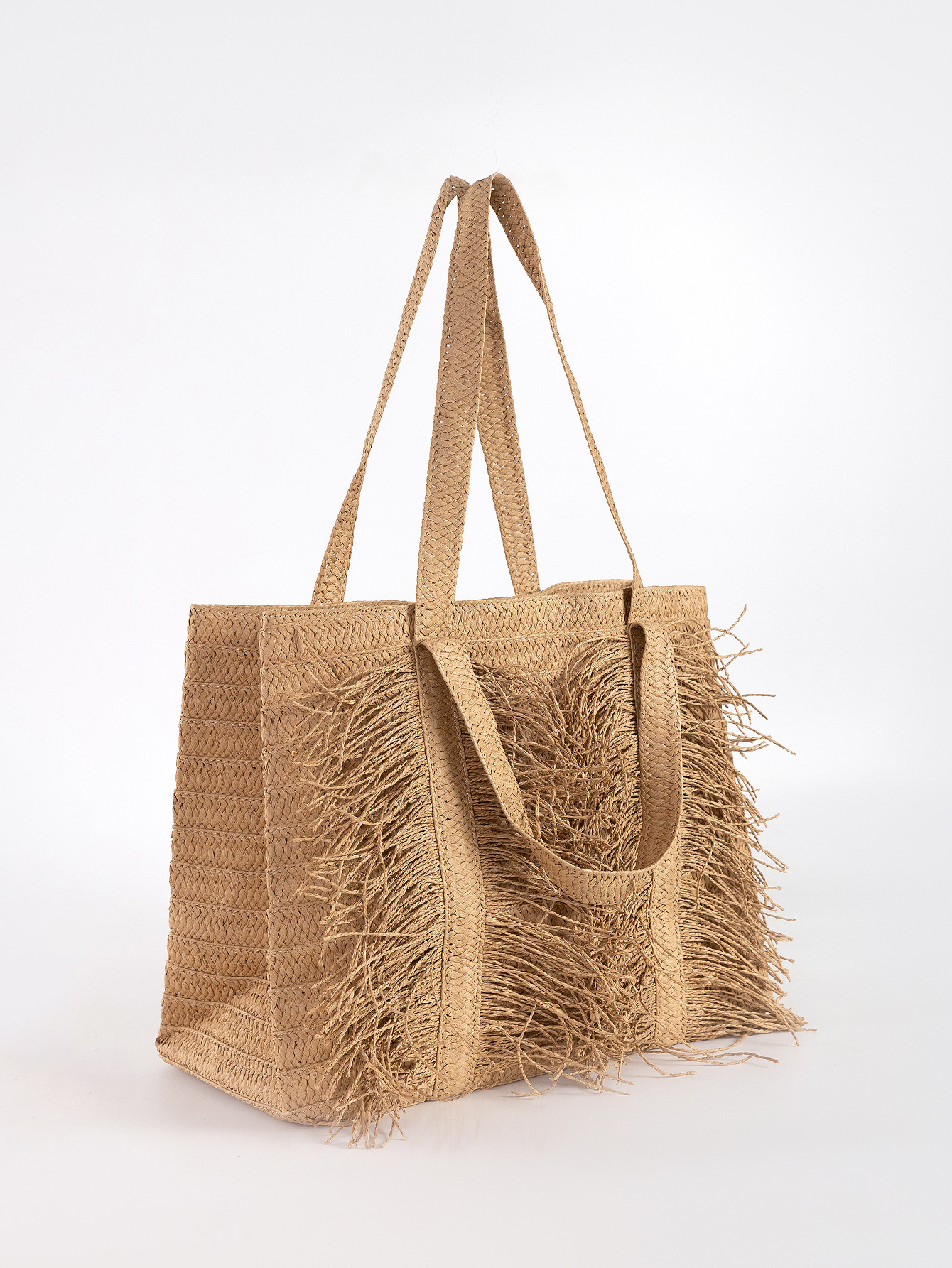 Straw Fashion Element Zipper Closure Type Women's Large Paper Solid Color Elegant Streetwear Straw Square Zipper Straw Bag