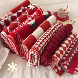 2024新安哥拉红围巾女冬圣诞搭配针织披肩保暖软糯氛围感围脖批发