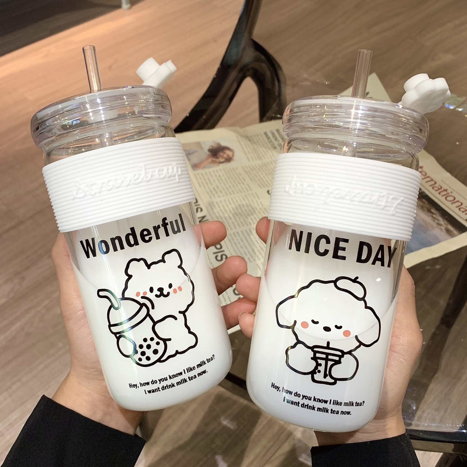 Cartoon Glass With Straw Water Cup display picture 16