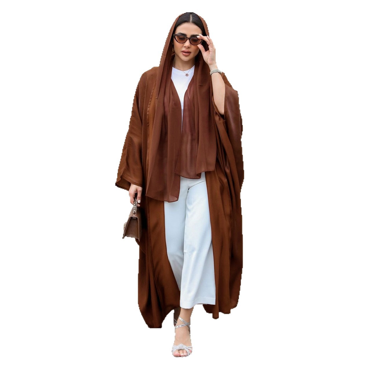 Cross-border Foreign Trade Independent Site Middle Eastern Casual Shiny Silk Cardigan Plus-size Robe With Bat_voghion.com