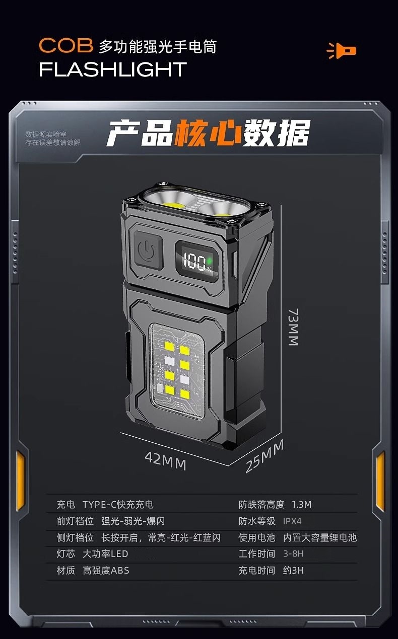 Strong Magnetic Work Auto Repair Outdoor Magnetic Flashlight Strong Light Charging Portable Multi-Function Ultra-Bright Multi-Level Light M012