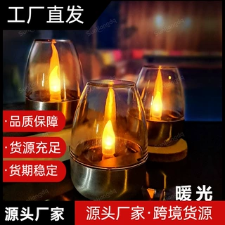 跨境太阳能蜡烛灯装饰氛围太阳能庭院灯户外防水小夜灯仿真蜡烛灯