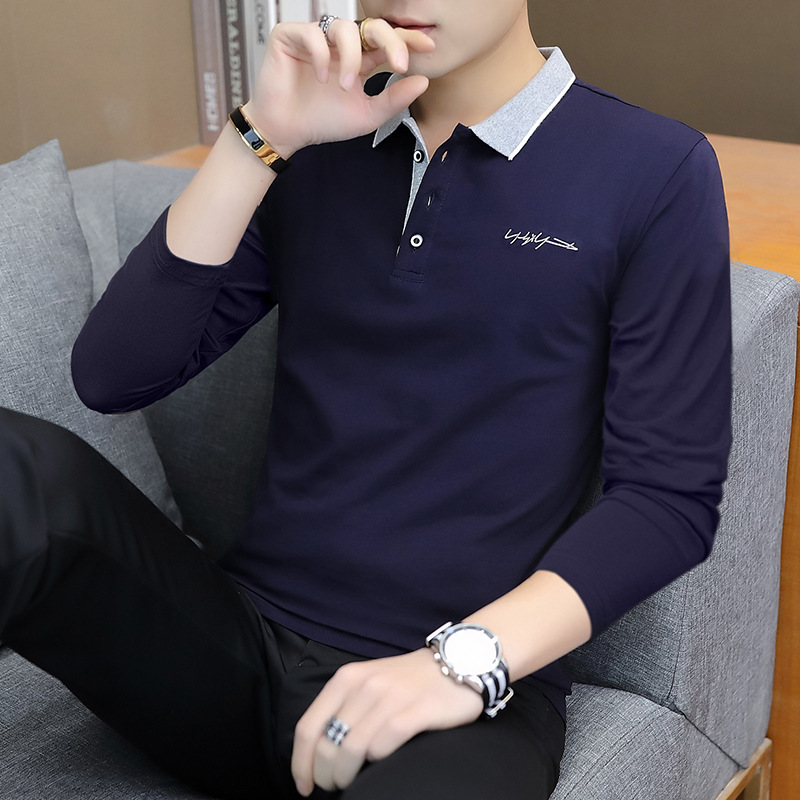 Camisetas POLO transfronterizas de primavera y otoño para hombre, camisetas básicas modernas para negocios, camisetas POLO versátiles de manga larga para jóvenes, ropa masculina de comercio exterior. image 3