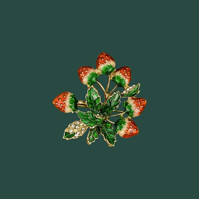 Enamel Fruit Strawberry Brooch: Yaxa sancaqları - divergent-five-headed-strawberry-brooch