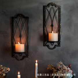 跨境简约现代金色壁挂铁艺烛台蜡烛托盘简约客厅墙面装饰壁挂烛台