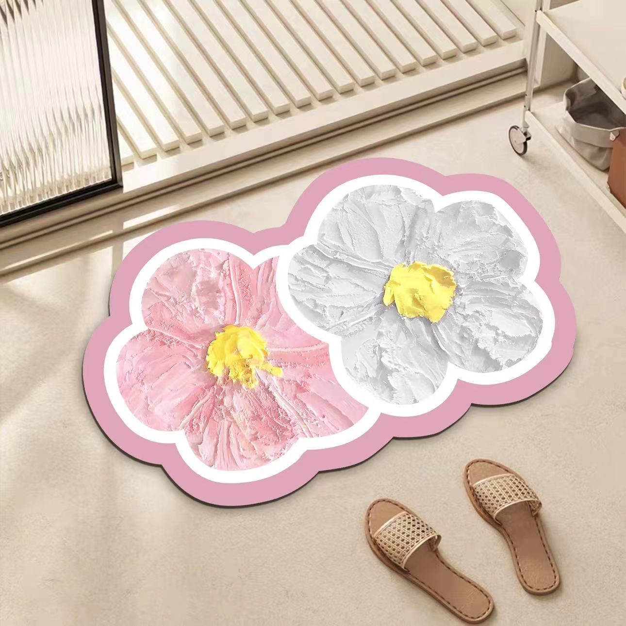 Alfombra de piso de baño de flores de forma especial alfombra de pie de puerta de baño alfombra de baño absorbente antideslizante resistente a las caídas estera suave