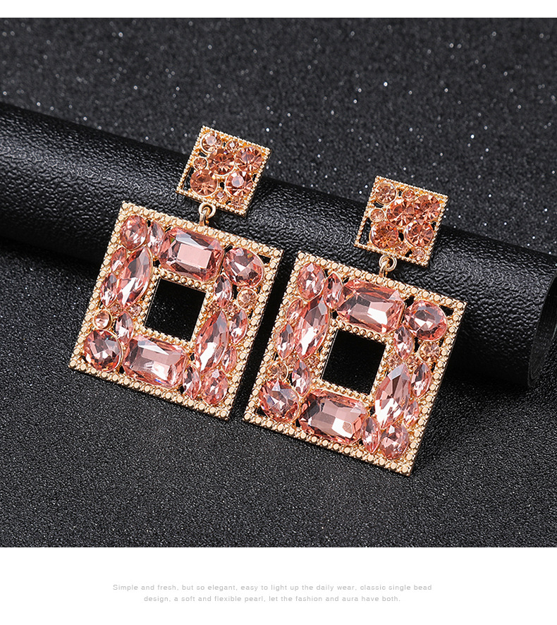 Banquet Occasion Exaggerated Square Alloy Inlay Rhinestones Women's Earrings 1 Pair