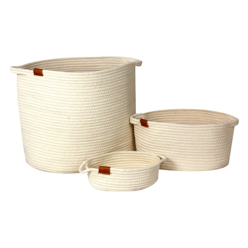 Cesta de almacenamiento tejida de cuerda de algodón al por mayor Cesta de ropa sucia nórdica Cesta de lavandería plegable Cubo de almacenamiento de juguetes de escritorio