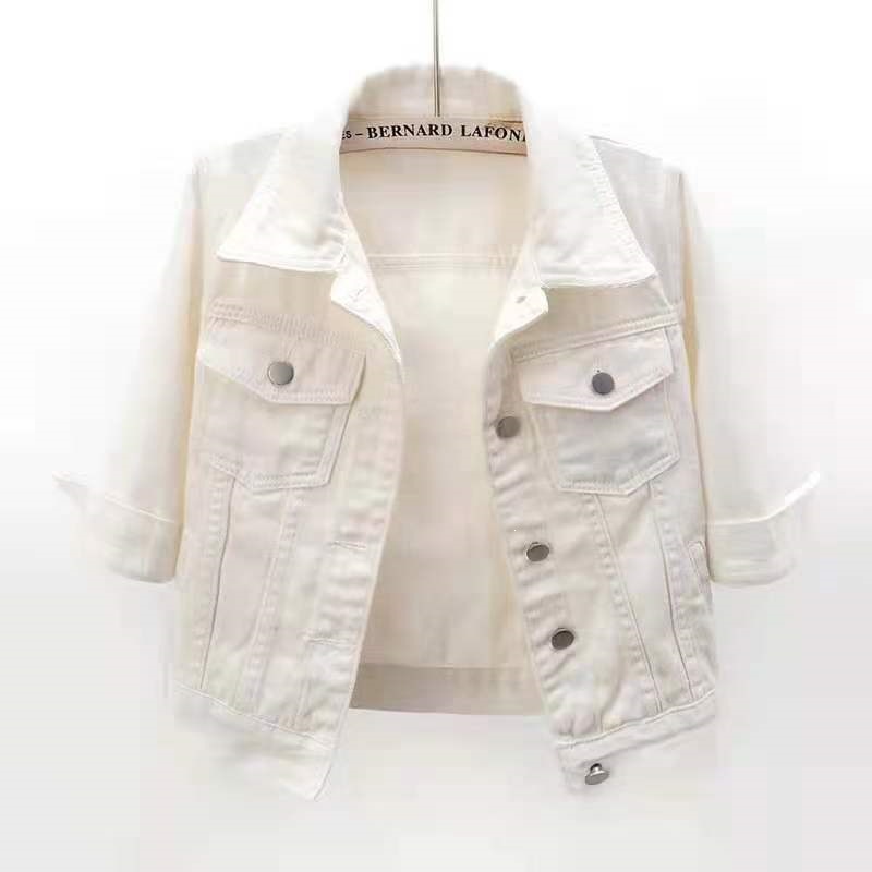 White denim versatile 2026 new Korean style short loose thin cardigan top.