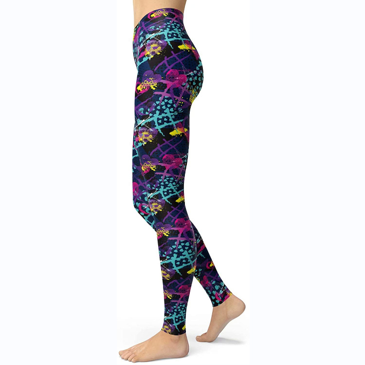 Abbigliamento da donna multicolore stampato slim fit fianchi sollevamento snellente grandi dimensioni corsa yoga fitness leggings_voghion.com