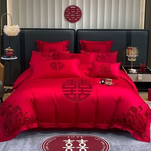 Wedding Four-Piece Embroidered Red Festive Chinese Wedding Room Quilt Cover Wedding Wedding Bed Set Newlywed Bedding