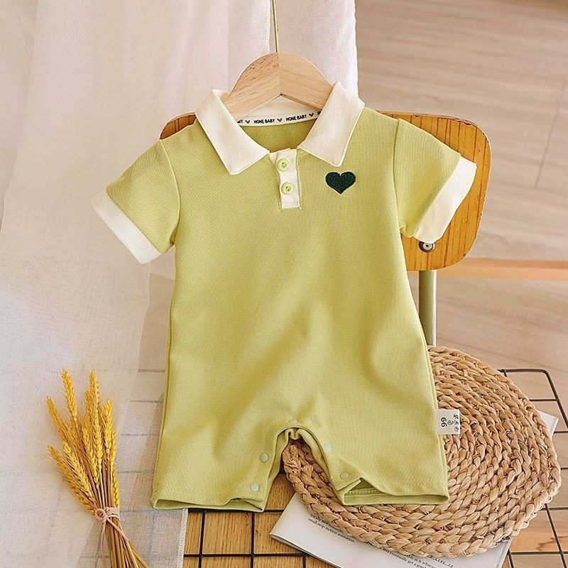 Embroidered Heart Half Sleeve Jumpsuit Green