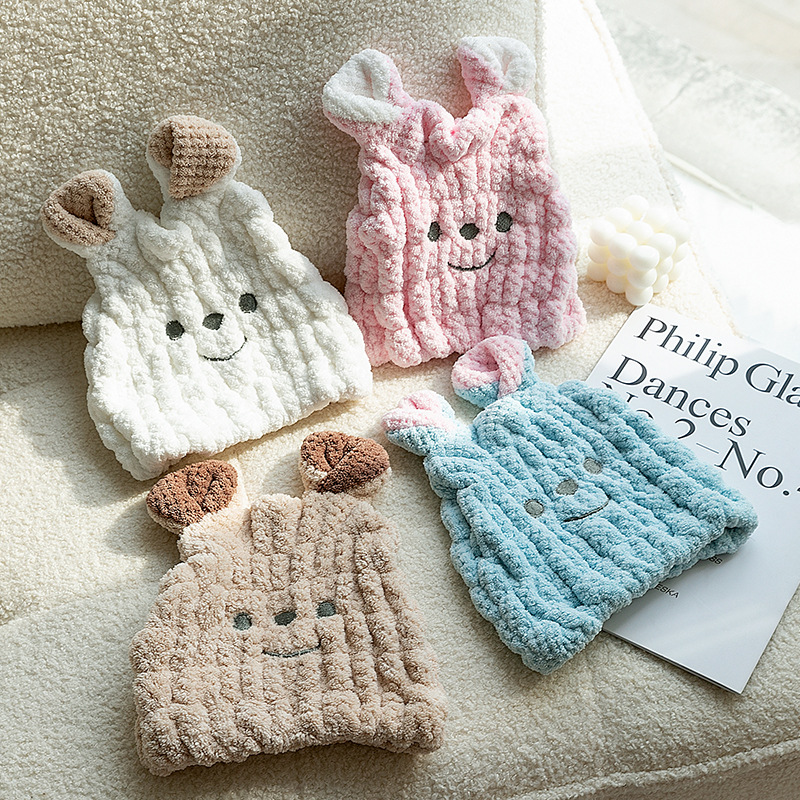 New 2022 Coral Fleece Children's Cute Animal Hair-Damage-Free Absorbent Dry Hat