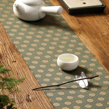 中式禅意复古双面茶席防水棉麻锦缎桌旗茶桌垫布植物花卉桌旗桌布