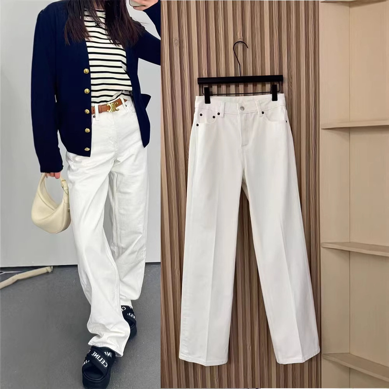 C.E Style White High-Waisted Straight-Leg Jeans for Women, Slim Fit, Flattering, Height-Enhancing, Versatile Long Pants, Celebrity Style, Size 26 New C.E Style White High-Waisted Straight-Leg Jeans for Women, Slim Fit, Flattering, Height-Enhancing, Versatile Long Pants, Celebrity Style, Size 26 New