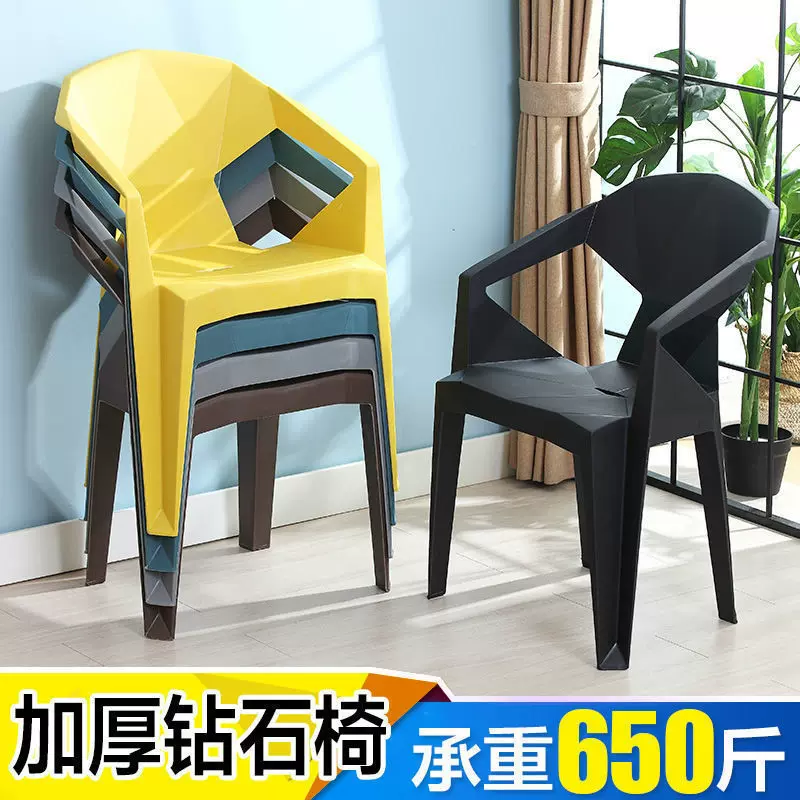 加厚塑料餐椅靠背椅大排档户外扶手椅简约休闲桌椅夜宵烧烤店椅子