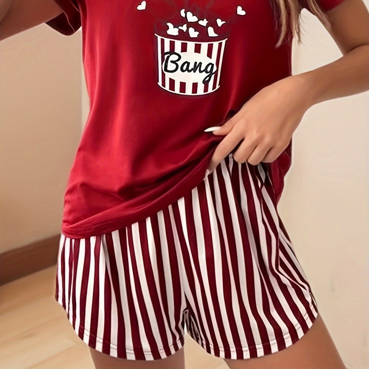 Pijamas transfronterizos posicionamiento femenino camiseta estampada chaleco pantalones cortos traje cómodo hogar casual sexy damas servicio a domicilio