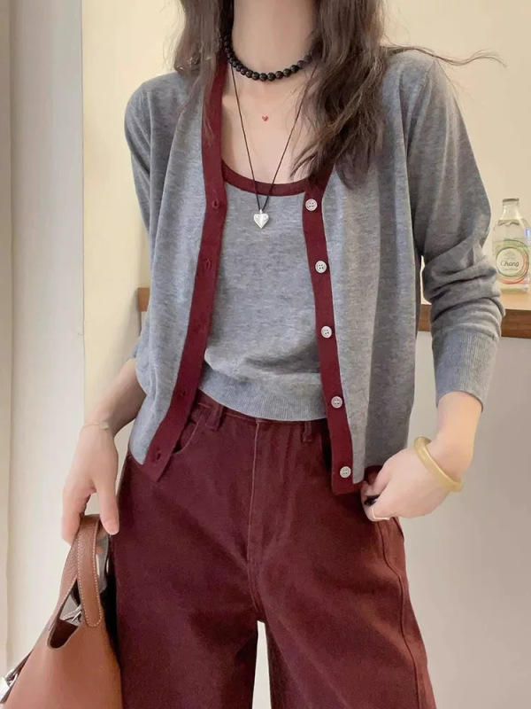 Two-Piece Wool Knit Cardigan + Wool Vest Camisole Set Spring Outfit Top 65kg Puyuan Two-Piece Wool Knit Cardigan + Wool Vest Camisole Set Spring Outfit Top 65kg Puyuan