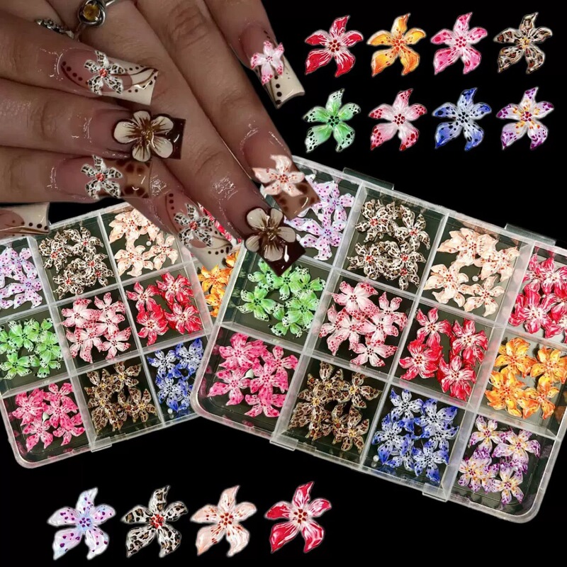 新款饰品盒装12色软雕冰晶花美甲饰品树脂立体五瓣花|undefined