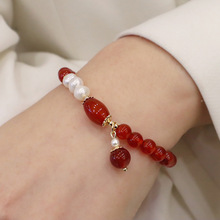 天然红玛瑙珍珠手链淡水珍珠手饰品水晶手串新款首饰