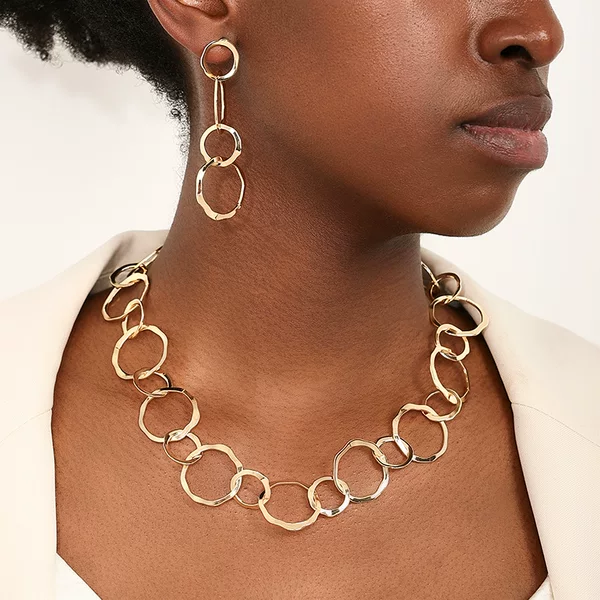 2 Piece Set Creative Design Sense Metal Irregular Circle Women Necklace Earrings Jewelry suit