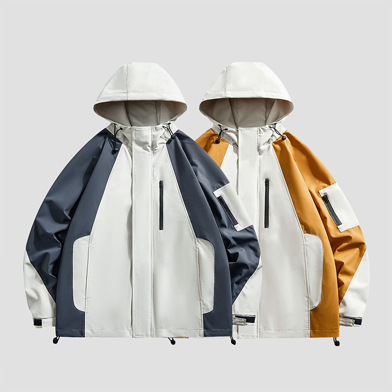 Primavera y otoño marca de moda chaqueta de camisa de trabajo empalmado chaqueta de color contrastante chaqueta de asalto chaqueta con capuzas casuales al aire libre hombre