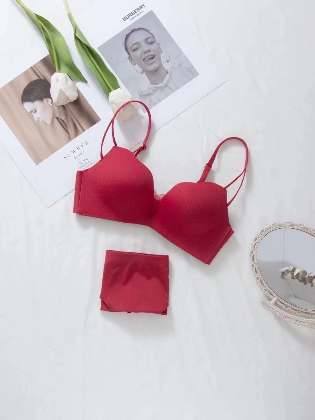 Summer sexy glossy set, supporting wireless bra, underwear