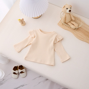 2025 Korean Style Baby Children's Wear Baby Girl's Spring and Autumn Thickened Pit Knitted Base Shirt T-shirt Western Style All-match Top