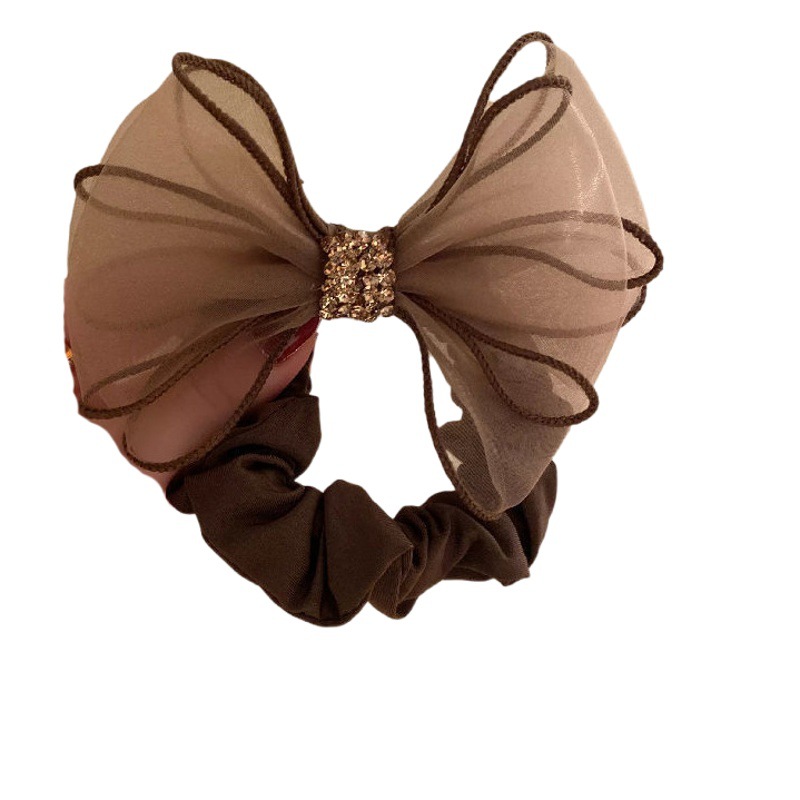 Internet celebrity 2023 new simple all-match ins ball head elegant rhinestone head rope mesh bow head flower