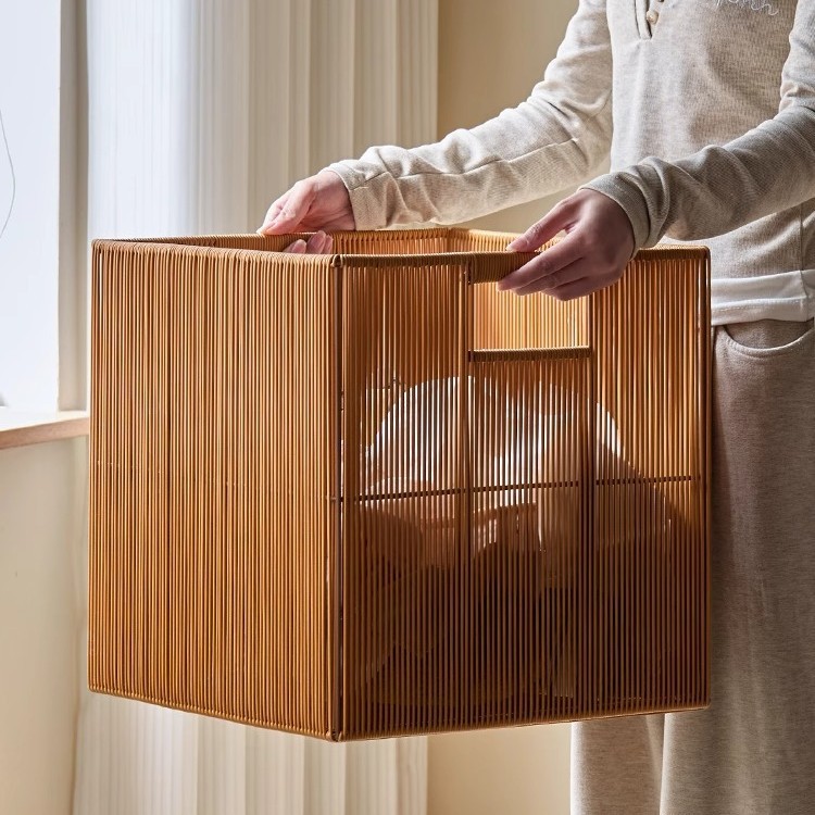 Cesta de ropa sucia de ratán personalizada Cesta de almacenamiento de ropa sucia de gran capacidad para dormitorio Cesta de ropa sucia de baño impermeable tejida a mano