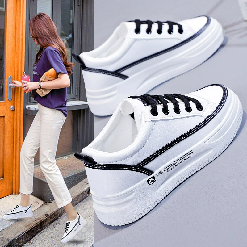 Женские белые кроссовки на толстой подошве, весна-осень 2025, новый корейский стиль, универсальные, для студентов, спортивные и повседневные.