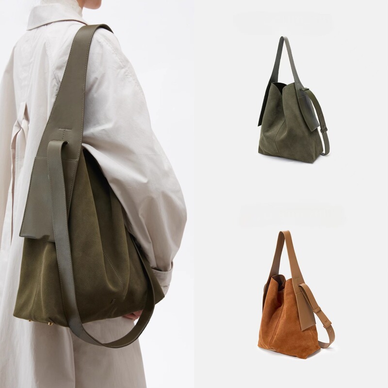 Popular In-Stock Song Shanxia Suede Ear-Hanging Tote Bag, Casual Commuting Bucket Bag, Large Bag, Single Shoulder Crossbody Bag