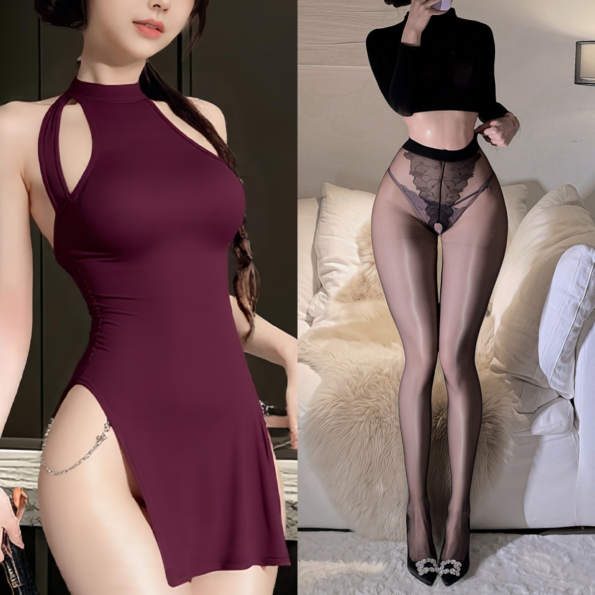 보라색+나비 팬티스타킹