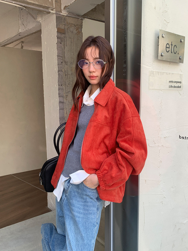 广州十三行2025秋冬季韩系麂皮休闲风复古底特律夹克外套女03052|undefined