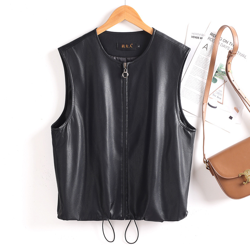 Haining Leather Jacket Women's Short Autumn New Casual Top Elegant Commuter Goatskin Jacket Versatile Jacket for Small People