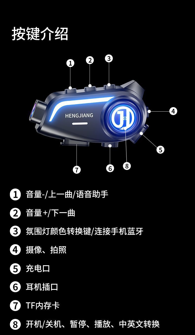 Hengjiang S1 Bluetooth Camera Integrated Motorcycle Helmet Bluetooth Headset Hd Driving Recorder Noise Reduction Long Battery Life