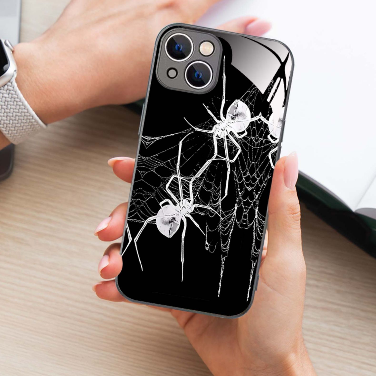 Personalized Dark Spider Phone Case For Business Men Black Glossy_voghion.com